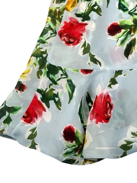 Milly of New York Light Blue Floral Wrap Midi Dress with Yellow & Red Roses - Picture 11 of 15